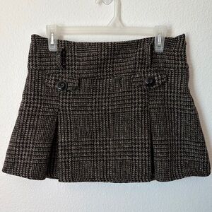Jennifer Taylor Brown Plaid Button Front Pleated Mini Skirt